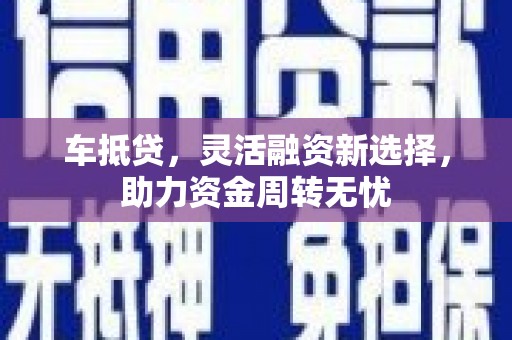蒙阴车抵贷，灵活融资新选择，助力资金周转无忧